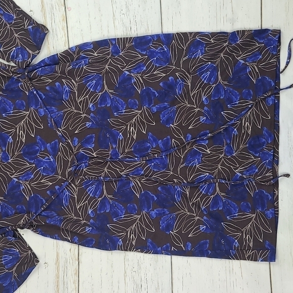 NWT Garnet Hill Blue Brown Patterned Midi Tie Waist Dress Size Small - Picture 6 of 11